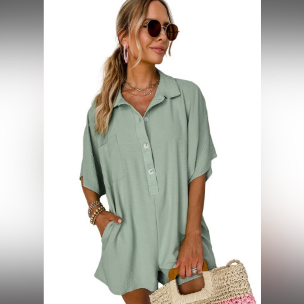 NEW- Sage half button collared romper - Picture 2 of 2